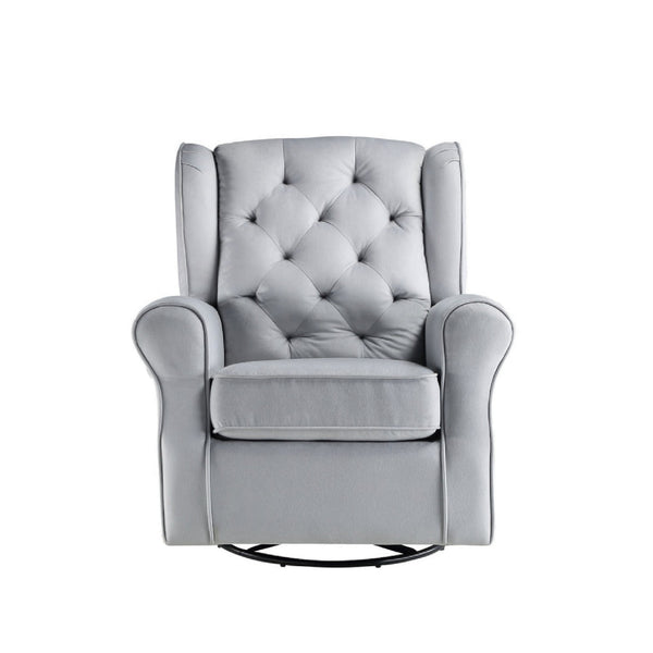 Benzara 35 Inch Accent Swivel Chair Glider Tufted Back Gray - BM279090
