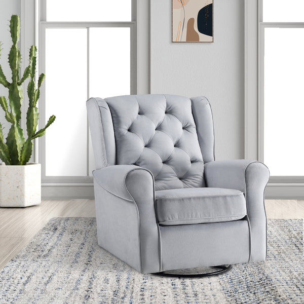 benzara 35 Inch Accent Swivel Chair Glider Tufted Back Gray - BM279090