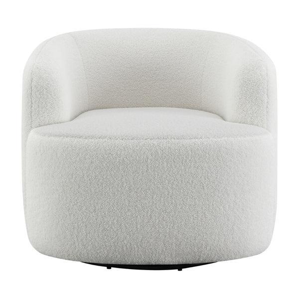 Benzara 35 Inch Modern Swivel Accent Chair Padded Seat Round Barrel Back White - BM294140