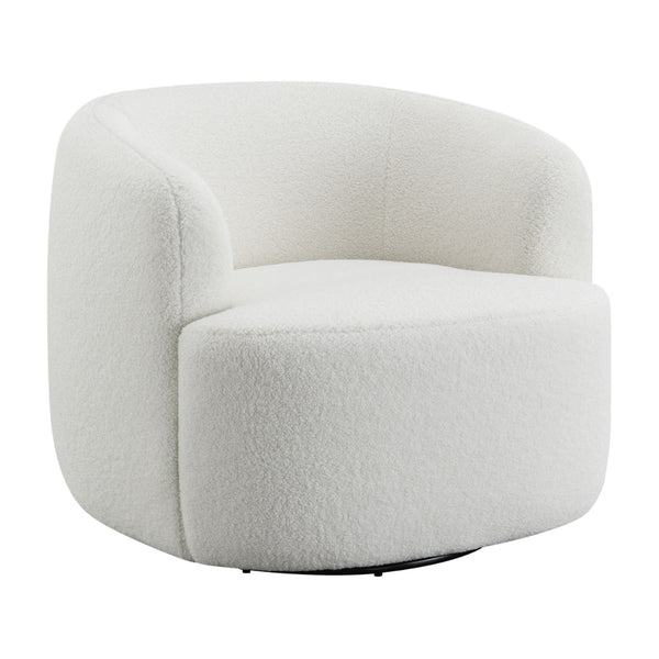 benzara 35 Inch Modern Swivel Accent Chair Padded Seat Round Barrel Back White - BM294140