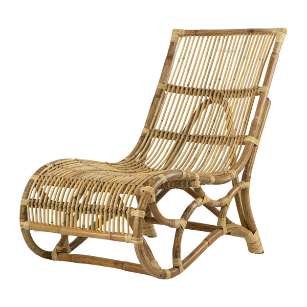 Benzara 35 Inch Retro Style Rattan Lounge Chair Slatted Support Natural Brown - BM284789