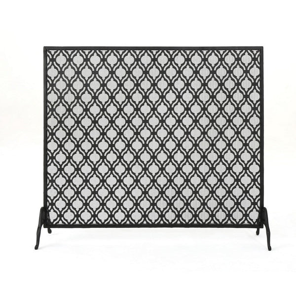 Benzara 35x39 Fireplace Screen Flower Design Classic Matte Black Iron Finish -BM325080
