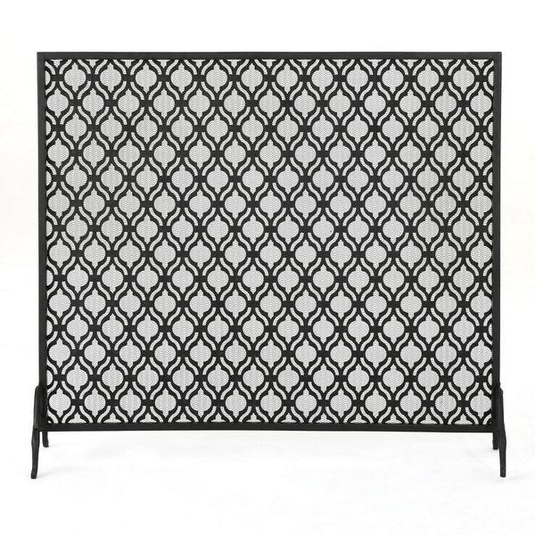 Benzara 35x39 Fireplace Screen Flower Design Classic Matte Black Iron Finish -BM325080