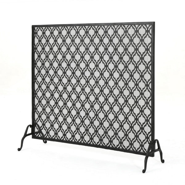 benzara 35x39 Fireplace Screen Flower Design Classic Matte Black Iron Finish -BM325080