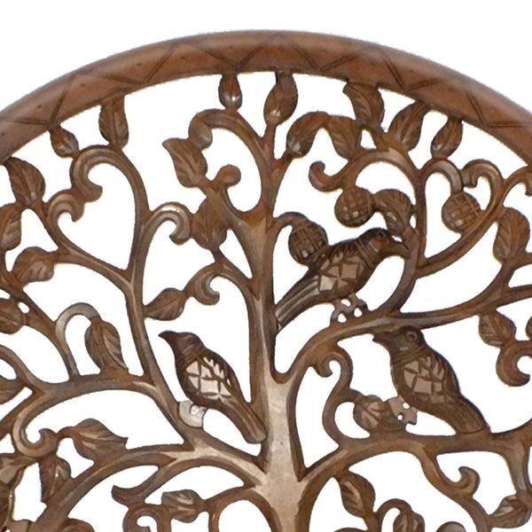 Benzara 36 Inch Round Wooden Wall Art Decor Tree Of Life Art Carved Cutout Design Sitting Birds Walnut - UPT-195272