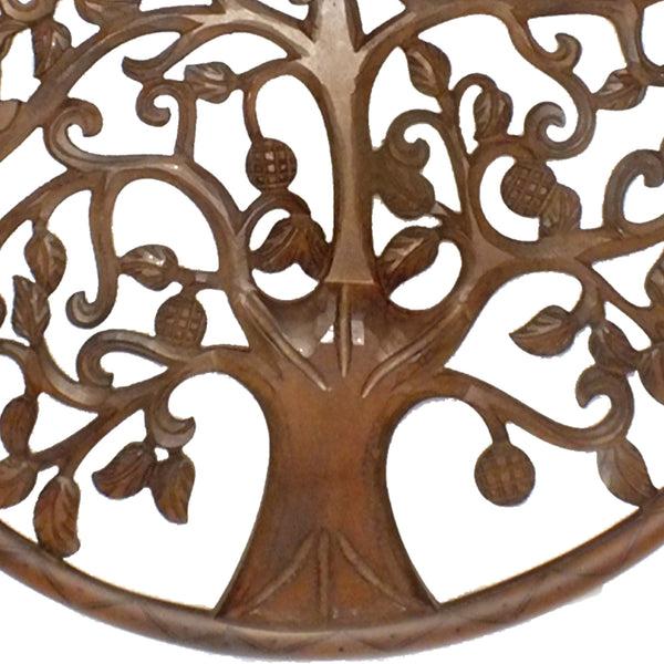 Benzara 36 Inch Round Wooden Wall Art Decor Tree Of Life Art Carved Cutout Design Sitting Birds Walnut - UPT-195272