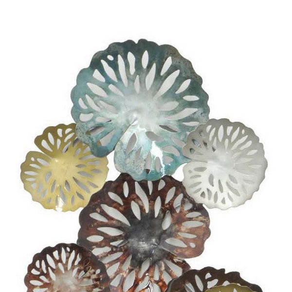 Benzara 36 Inch Wall Decor Hanging Piece Various Size Metal Flowers Multicolor - BM309841