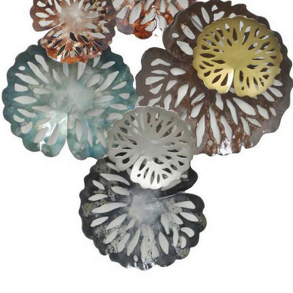 Benzara 36 Inch Wall Decor Hanging Piece Various Size Metal Flowers Multicolor - BM309841