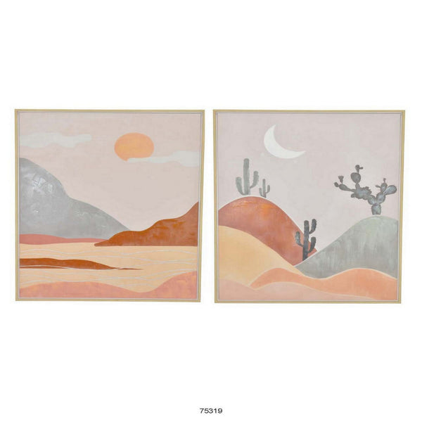 benzara 36 x 47 Decorative Framed Wall Art Print Set of 2 Day and Night Brown - BM315670