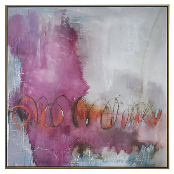 Benzara 37 X 37 Handcrafted Wall Art Abstract Jordin Roses On Framed Canvas Pink - BM315755