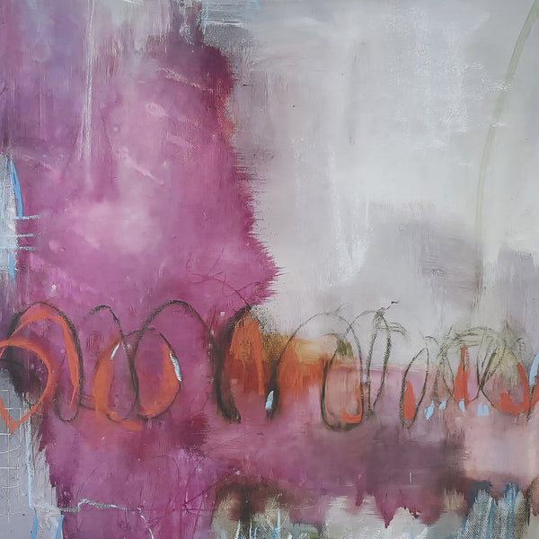 Benzara 37 X 37 Handcrafted Wall Art Abstract Jordin Roses On Framed Canvas Pink - BM315755