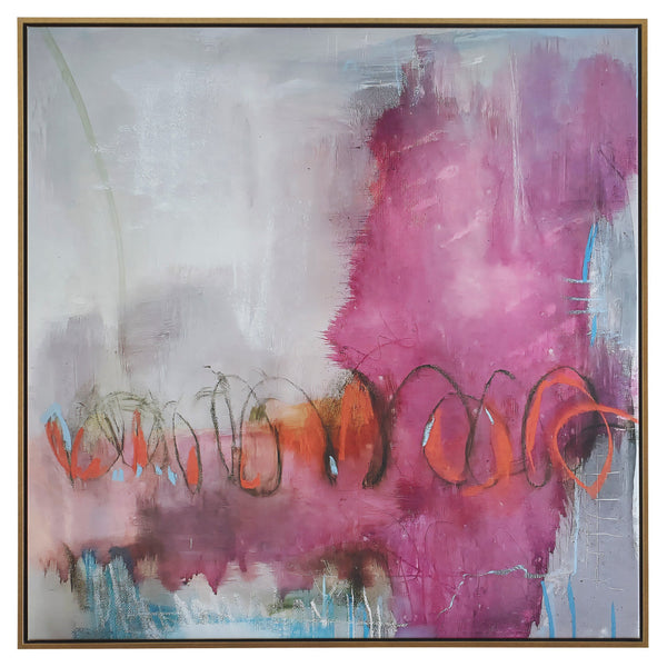 benzara 37 x 37 Handcrafted Wall Art Abstract Jordin Roses on Framed Canvas Pink - BM315755