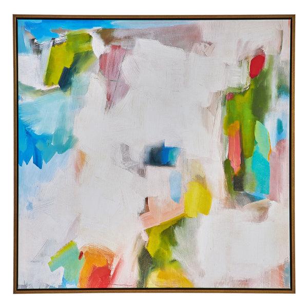 Benzara 37 X 37 Handcrafted Wall Art Isles Dream On Framed Canvas Gold White Blue - BM315748