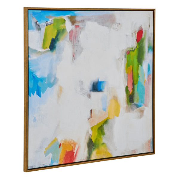 Benzara 37 X 37 Handcrafted Wall Art Isles Dream On Framed Canvas Gold White Blue - BM315748