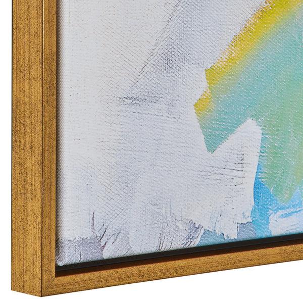 Benzara 37 X 37 Handcrafted Wall Art Isles Dream On Framed Canvas Gold White Blue - BM315748