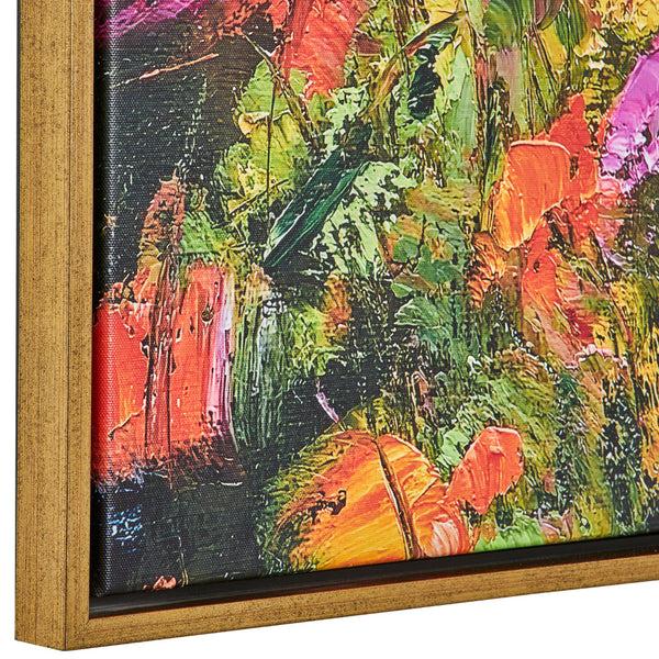 Benzara 37 X 37 Handcrafted Wall Art Poppies Hillside On Framed Canvas Gold Red - BM315750