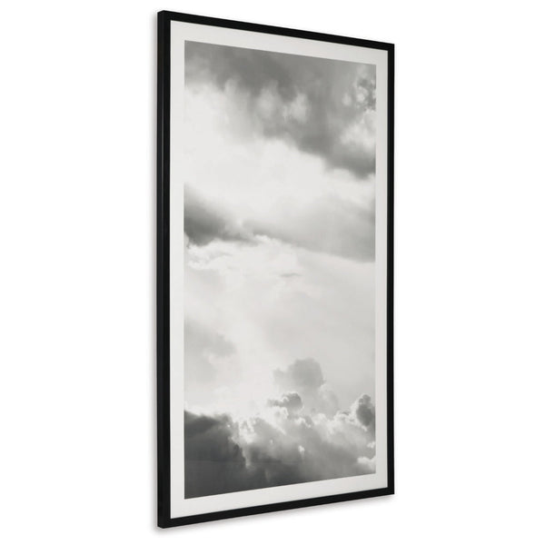 benzara 37 x 63 Wall Art Decor Cloudy Sky Wrapped Canvas D Ring Black White - BM313416