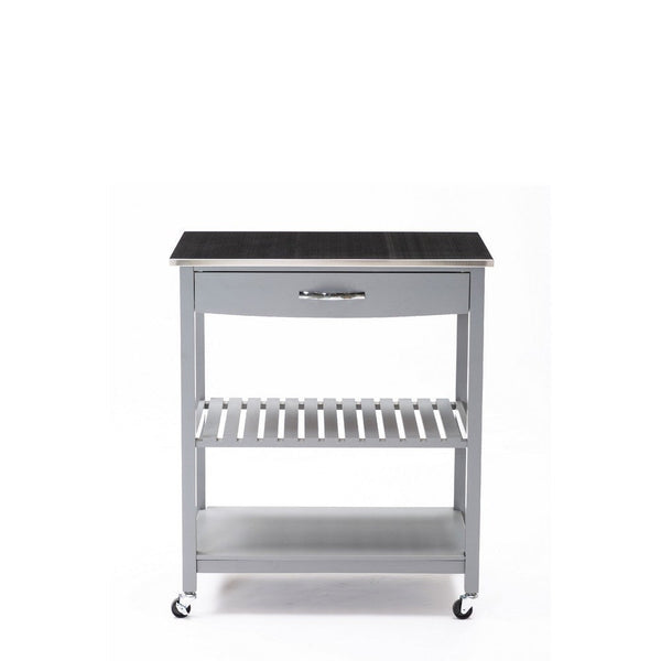 Benzara 38 Inch 2 Tier Kitchen Cart Island Shelf Steel Top Lock Casters Gray - BM274298