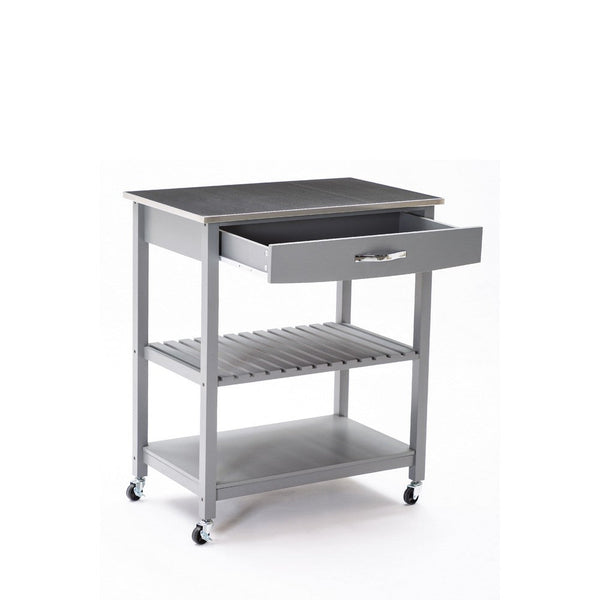 Benzara 38 Inch 2 Tier Kitchen Cart Island Shelf Steel Top Lock Casters Gray - BM274298