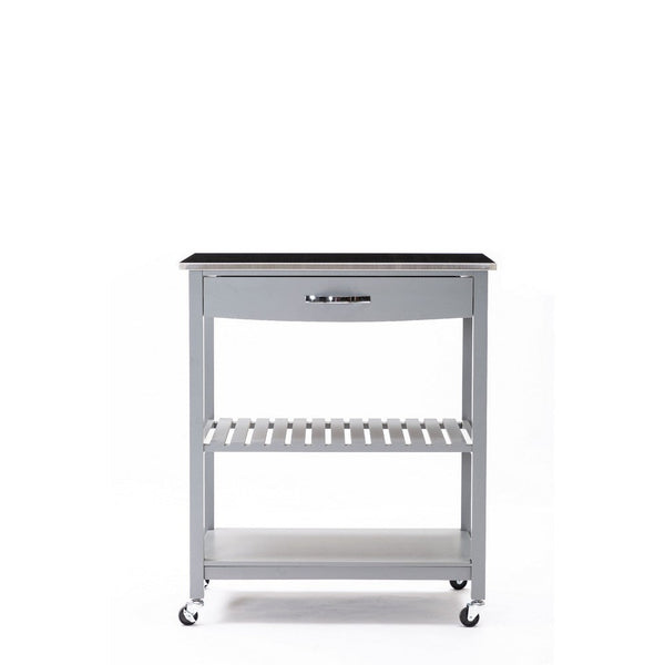 Benzara 38 Inch 2 Tier Kitchen Cart Island Shelf Steel Top Lock Casters Gray - BM274298