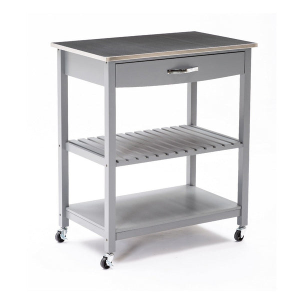 benzara 38 Inch 2 Tier Kitchen Cart Island Shelf Steel Top Lock Casters Gray - BM274298
