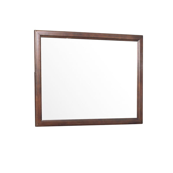 Benzara 38 Inch Wooden Landscape Mirror Molded Details Dual Texture Brown - BM222704