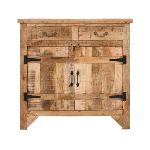 Benzara 39 Inch Artisanal Farmhouse Style 2 Drawer Mango Wood Cabinet Console With 2 Door Storage Rustic Brown - UPT-197307