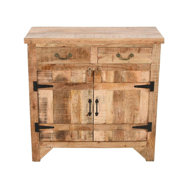 Benzara 39 Inch Artisanal Farmhouse Style 2 Drawer Mango Wood Cabinet Console With 2 Door Storage Rustic Brown - UPT-197307