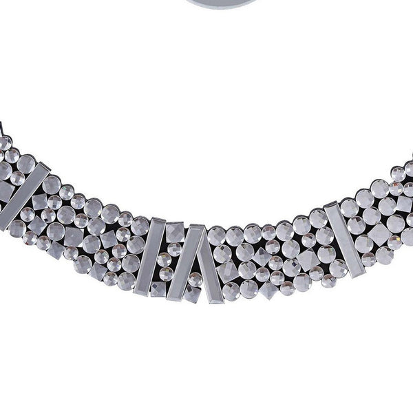 Benzara 39 Inch Modern Analog Wall Clock Faux Gem Inlay Quartz Silver - BM280297