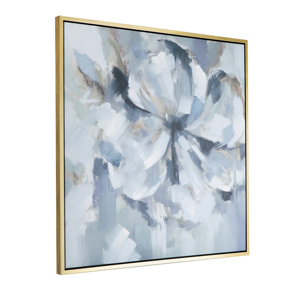 Benzara 39 X 39 Square Wall Art Oil Painting Flower Motif Gray And Blue Canvas - BM312853