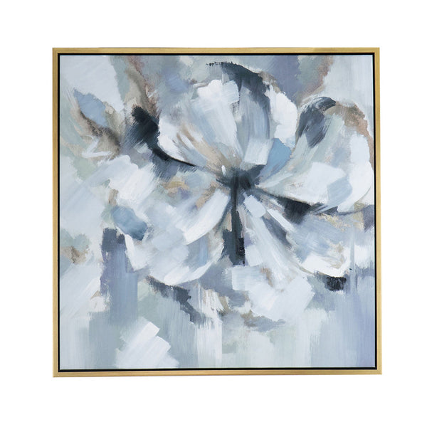 benzara 39 x 39 Square Wall Art Oil Painting Flower Motif Gray and Blue Canvas - BM312853