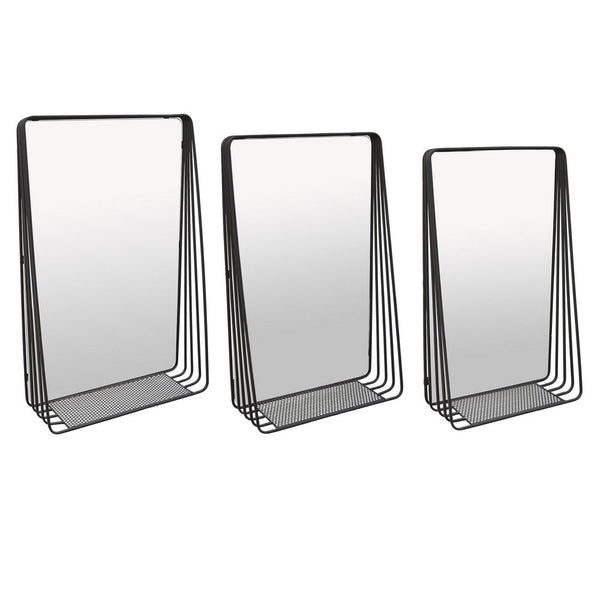 Benzara 3pc Decorative Wall Mirror With Shelf Set Black Metal Rectangular -BM330980