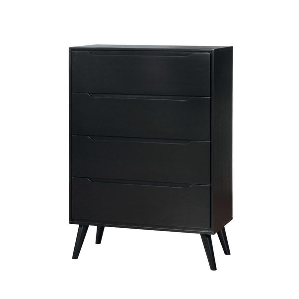 benzara 4- Drawer Wooden Chest With Round Tapered Legs Black
