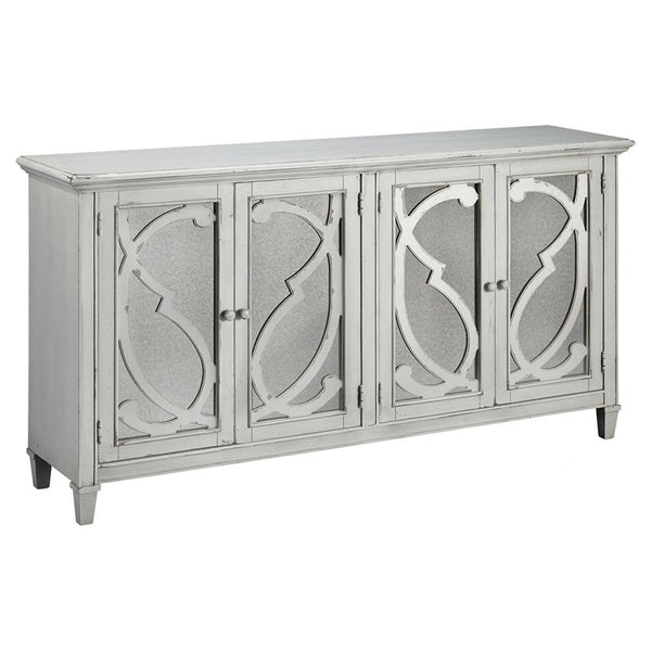 Benzara 4 Panel Door Cabinet With Fluted Detail In Antique White - BM210643