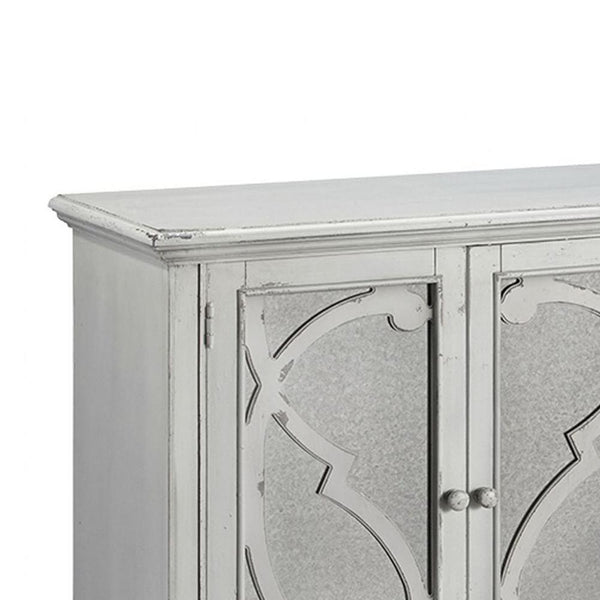 Benzara 4 Panel Door Cabinet With Fluted Detail In Antique White - BM210643