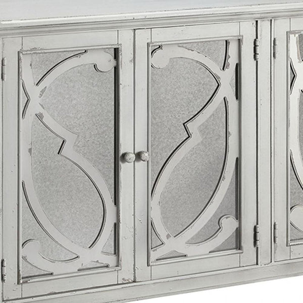 Benzara 4 Panel Door Cabinet With Fluted Detail In Antique White - BM210643