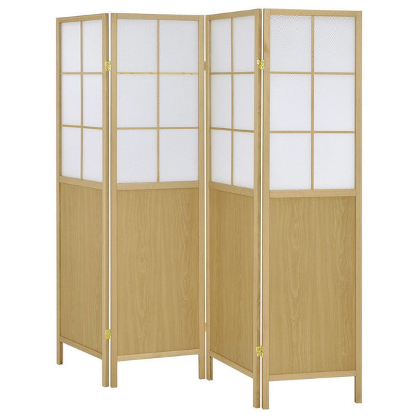 Benzara 4 Panel Screen Room Divider Foldable Design Natural Brown 70 Inch -BM329102