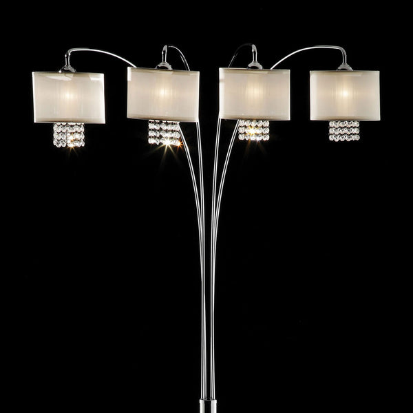 benzara 4 Shade Contemporary Metal Arch Lamp with Marble Base in Ivory - BM206258