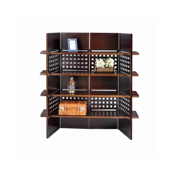 benzara 4 Shelf Wooden Bookcase Room Divider with Cutout Design Brown - BM96007
