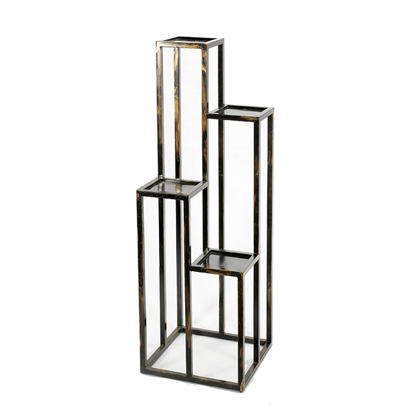 Benzara 4 Tier Cast Iron Frame Plant Stand With Tubular Legs Black And Gold - BM216736