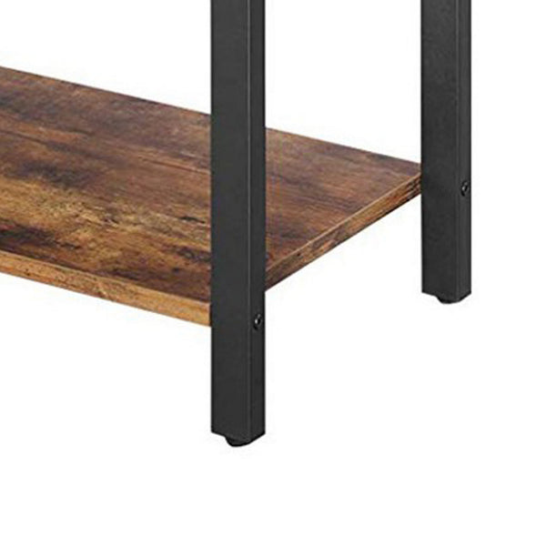 Benzara 4 Tier Wood And Metal Bookcase With Criss Cross Back Rustic Brown And Black - BM217079