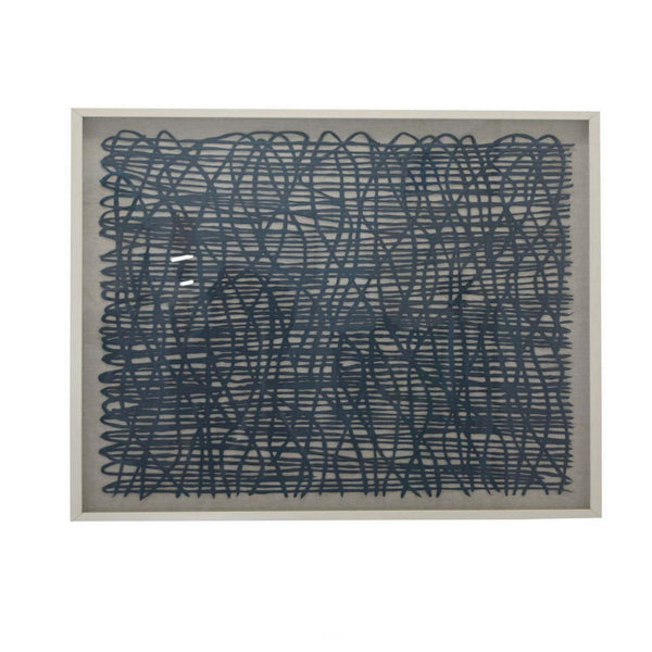 benzara 40 Inch Framed Wall Art Decor Abstract Lines Natural Fiber White Gray - BM315646