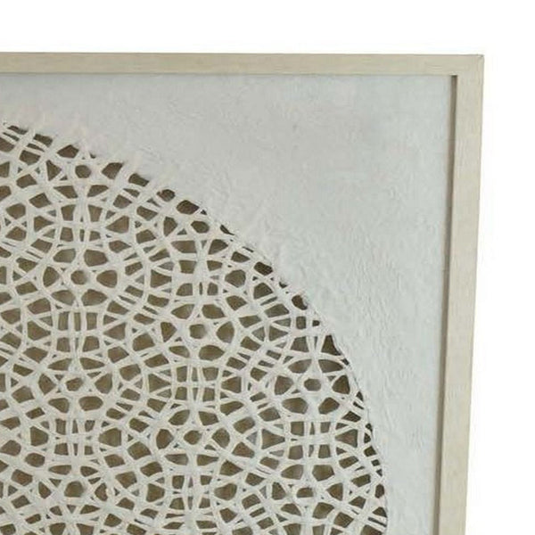 Benzara 40 Inch Wall Art Decor Carved Cutout Design Natural Fiber Gray Frame - BM315662