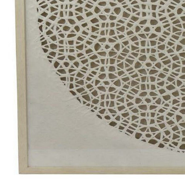 Benzara 40 Inch Wall Art Decor Carved Cutout Design Natural Fiber Gray Frame - BM315662