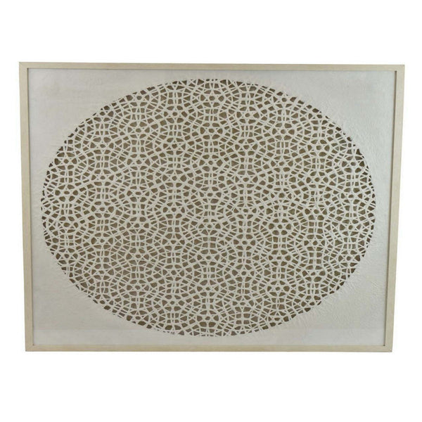 benzara 40 Inch Wall Art Decor Carved Cutout Design Natural Fiber Gray Frame - BM315662