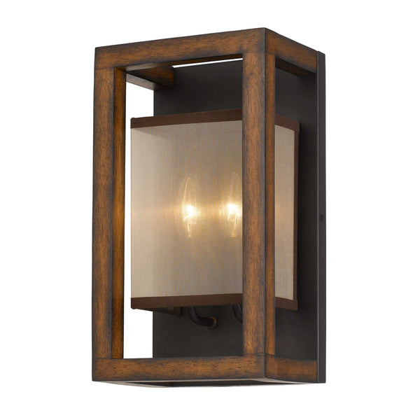 benzara 40 X 2 Watt Wooden Wall Sconce with Organza Shade Walnut Brown - BM224800