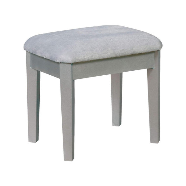 Benzara 43 Inch Vanity Desk With Stool Drawers 3 Sided Mirrors Silver Wood Frame - BM312288