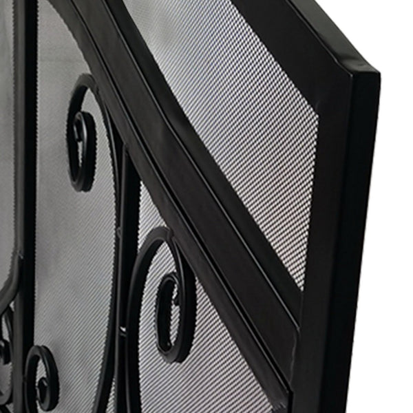 Benzara 43 Inches 2 Door Iron Fireplace Screen Mesh Design Scrollwork Black - UPT-232048