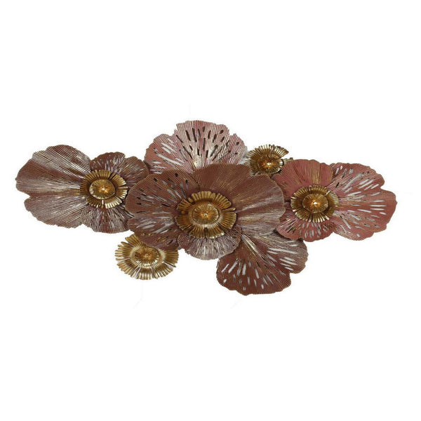 benzara 45 Inch Hanging Wall Art Decor 3D Multiple Flowers Metal Brown Gold - BM315672