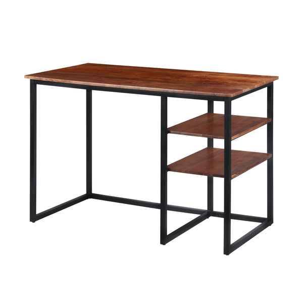 Benzara 45 Inch Tubular Metal Frame Desk With Wooden Top And 2 Side Shelves Brown And Black - UPT-195123